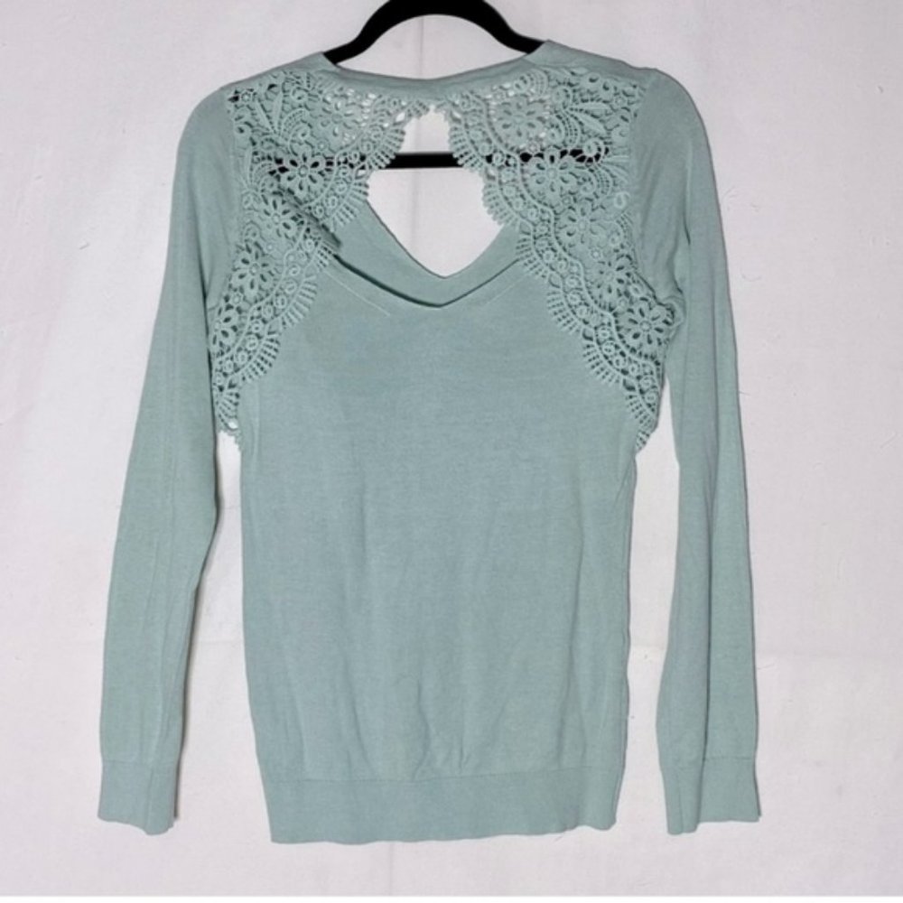 Kismet Mint Green Cassandra Light Knit Top With Crochet Details XS